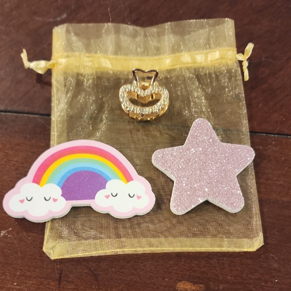 Glittery Pink Star and Rainbow Kids Accessories Set nail filer